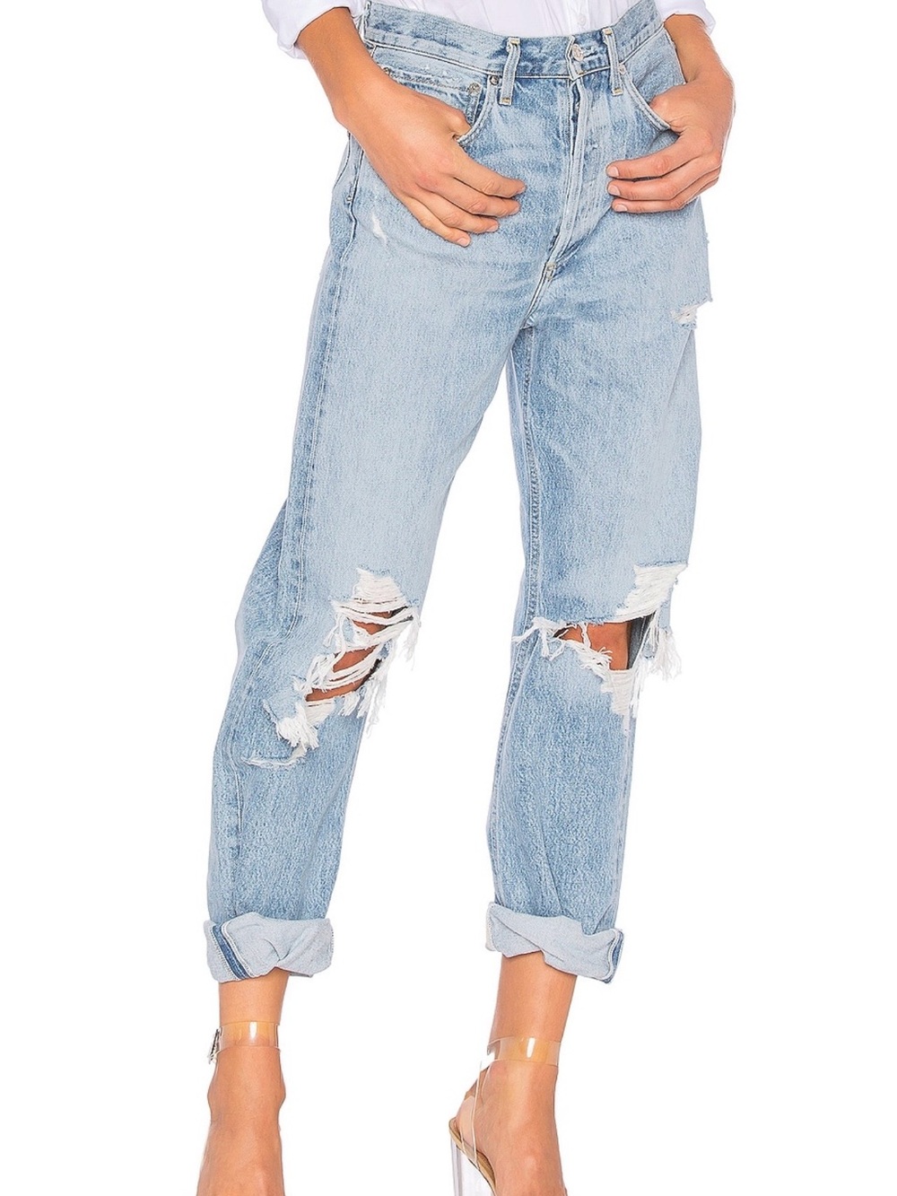 AGOLDE Light Blue Distressed Boyfriend Jeans